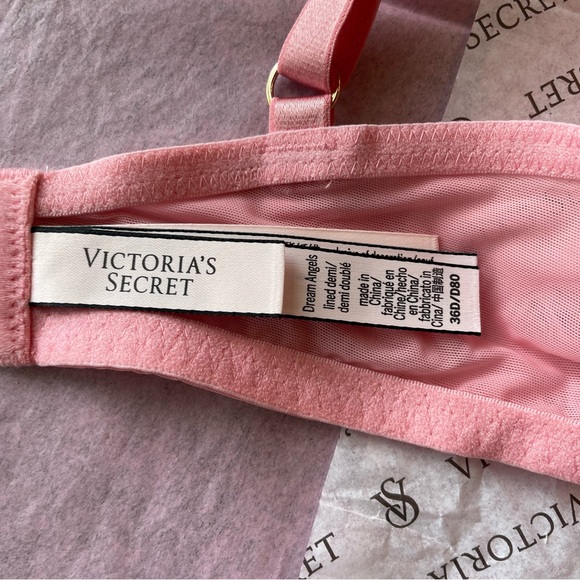 Victoria’s Secret Dream Angels Lined Demi Bra Peach Pink Gold Lace Size 36D - Picture 8 of 11